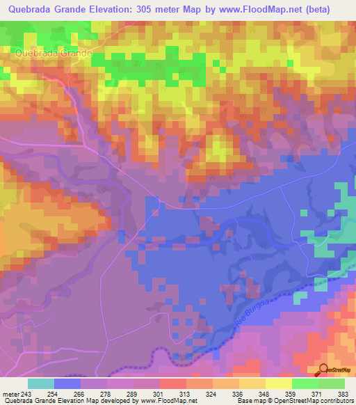 Quebrada Grande,Venezuela Elevation Map