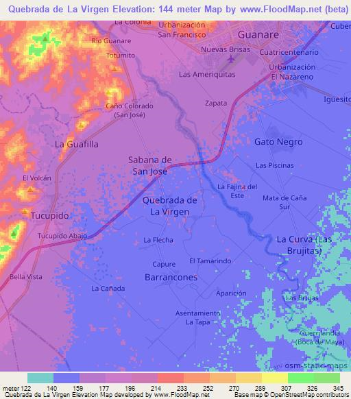 Quebrada de La Virgen,Venezuela Elevation Map