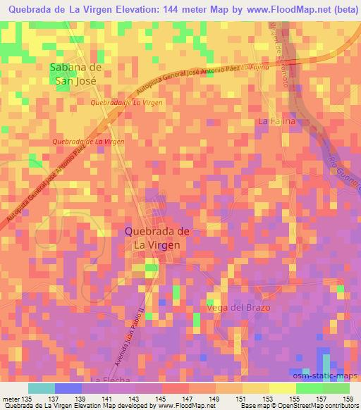 Quebrada de La Virgen,Venezuela Elevation Map