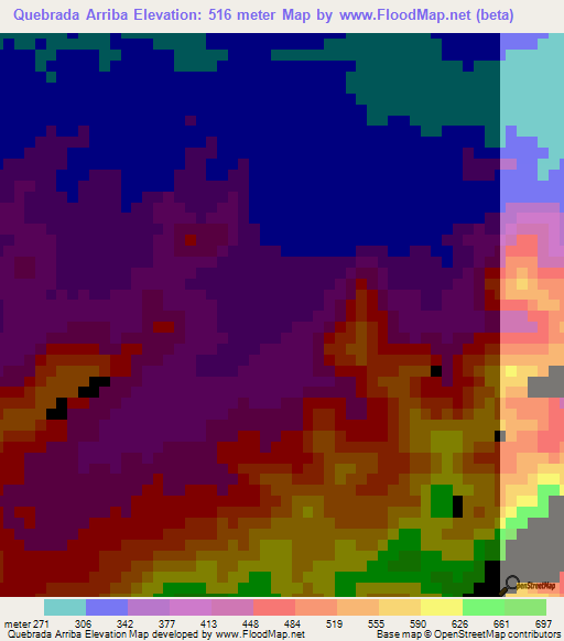 Quebrada Arriba,Venezuela Elevation Map