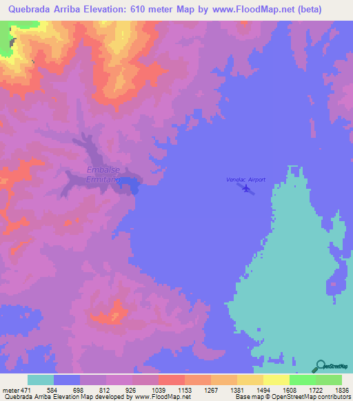 Quebrada Arriba,Venezuela Elevation Map