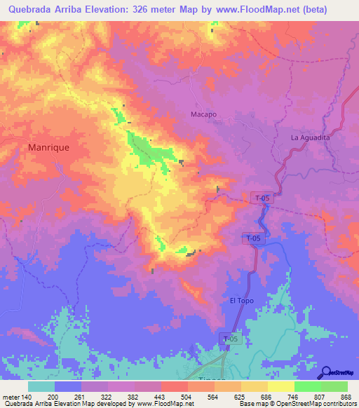 Quebrada Arriba,Venezuela Elevation Map