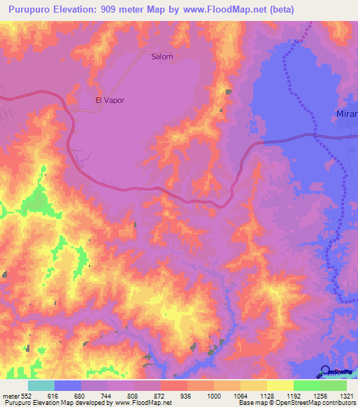 Purupuro,Venezuela Elevation Map