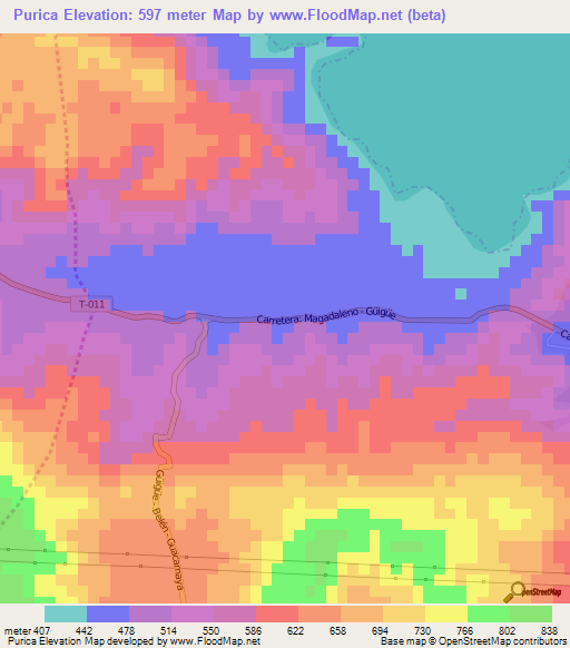Purica,Venezuela Elevation Map