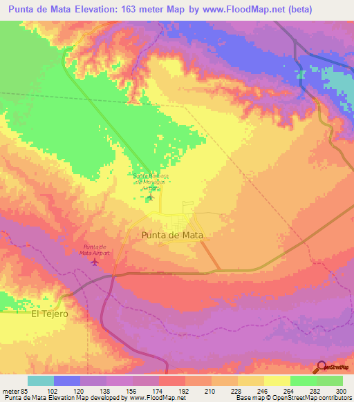 Punta de Mata,Venezuela Elevation Map
