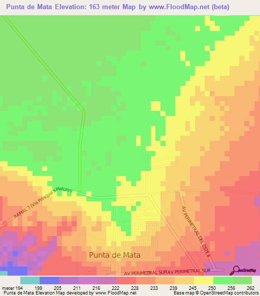 Punta de Mata,Venezuela Elevation Map