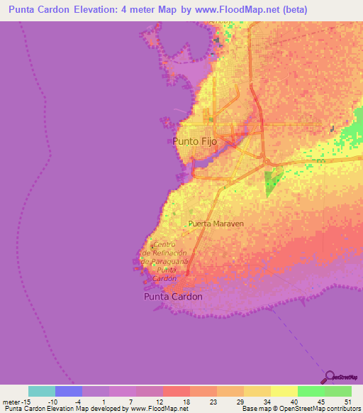 Punta Cardon,Venezuela Elevation Map