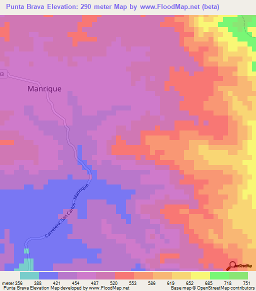 Punta Brava,Venezuela Elevation Map