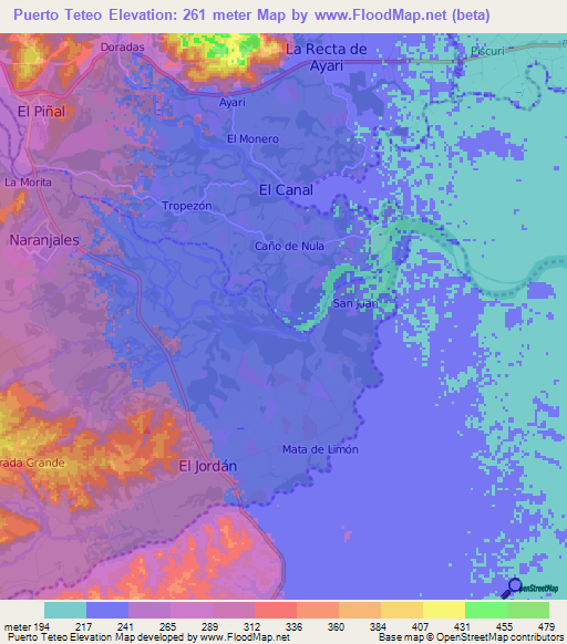 Puerto Teteo,Venezuela Elevation Map