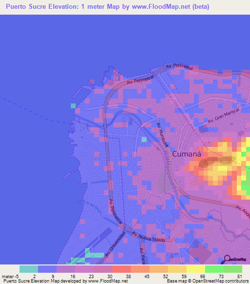 Puerto Sucre,Venezuela Elevation Map