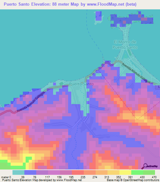 Puerto Santo,Venezuela Elevation Map