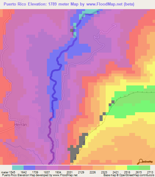 Puerto Rico,Venezuela Elevation Map
