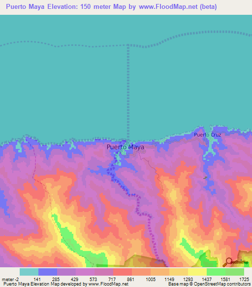 Puerto Maya,Venezuela Elevation Map