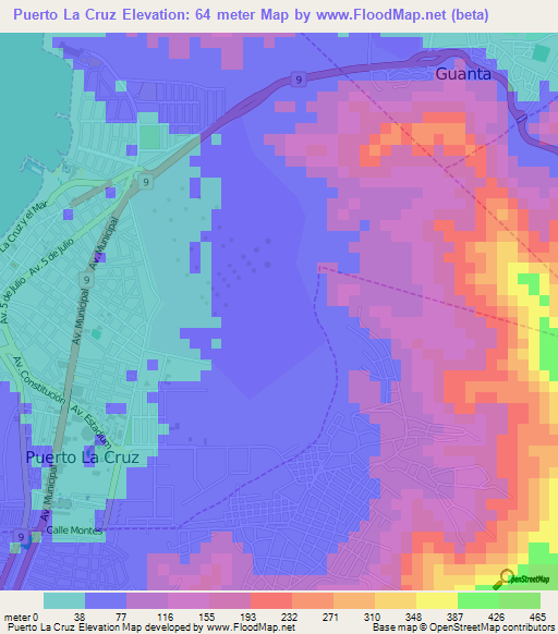 Puerto La Cruz,Venezuela Elevation Map