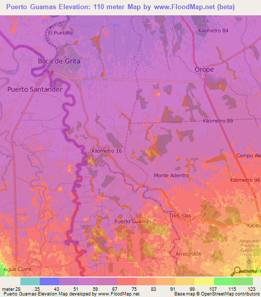 Puerto Guamas,Venezuela Elevation Map