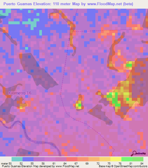 Puerto Guamas,Venezuela Elevation Map