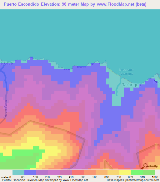 Puerto Escondido,Venezuela Elevation Map