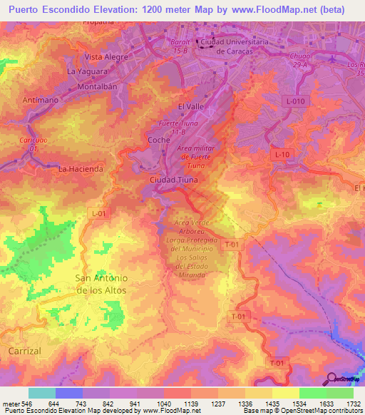Puerto Escondido,Venezuela Elevation Map