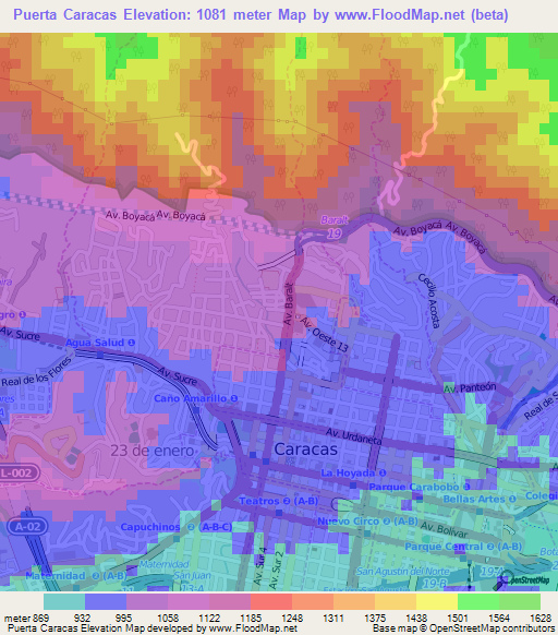 Puerta Caracas,Venezuela Elevation Map