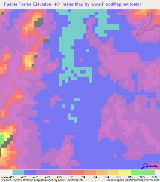 Puente Torres,Venezuela Elevation Map