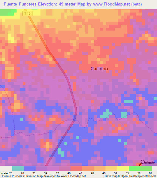 Puente Punceres,Venezuela Elevation Map