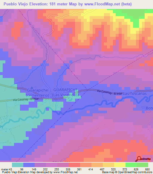 Pueblo Viejo,Venezuela Elevation Map