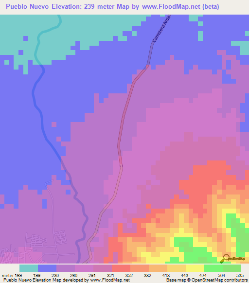 Pueblo Nuevo,Venezuela Elevation Map