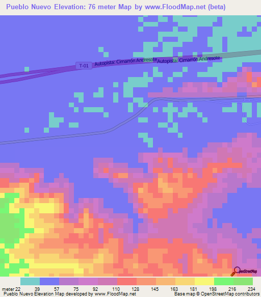 Pueblo Nuevo,Venezuela Elevation Map