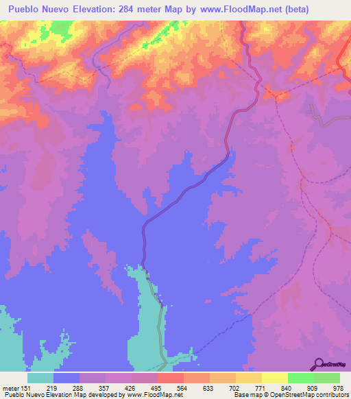 Pueblo Nuevo,Venezuela Elevation Map