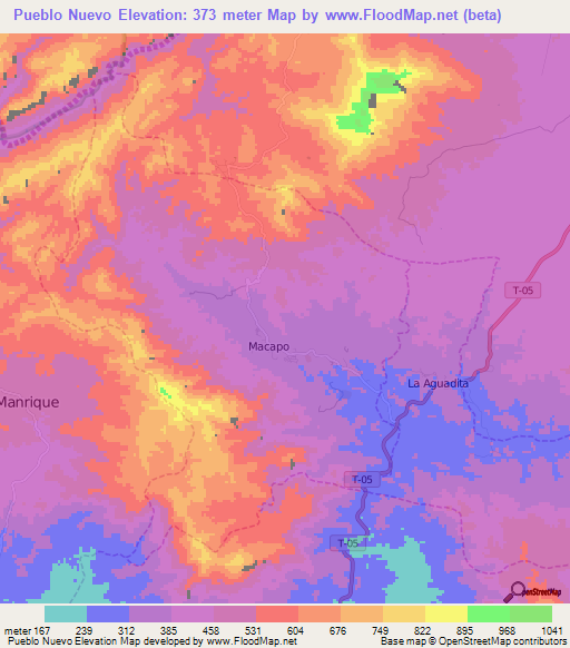 Pueblo Nuevo,Venezuela Elevation Map