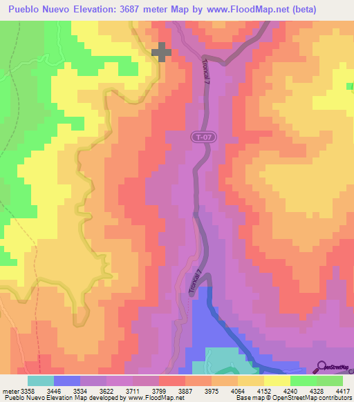 Pueblo Nuevo,Venezuela Elevation Map