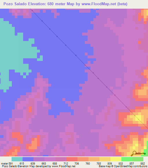 Pozo Salado,Venezuela Elevation Map