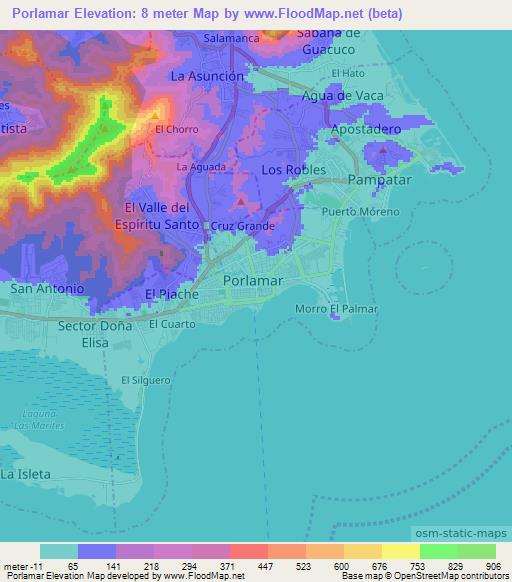 Porlamar,Venezuela Elevation Map