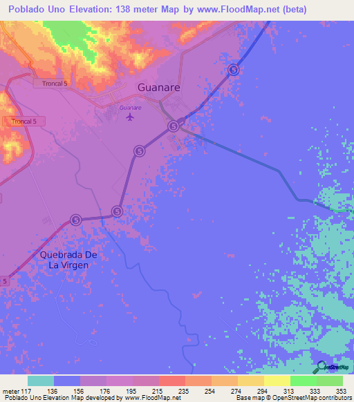 Poblado Uno,Venezuela Elevation Map
