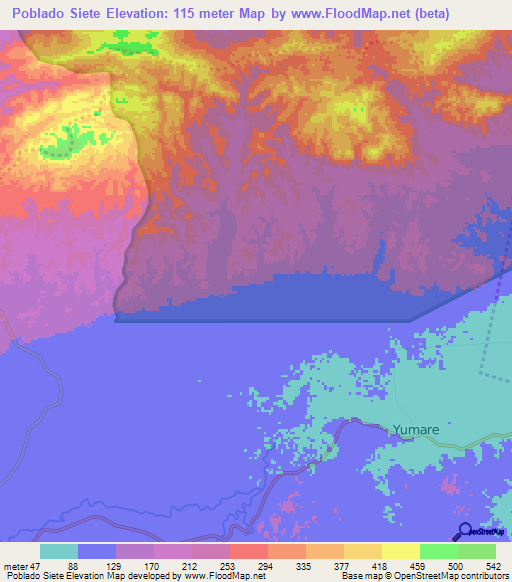 Poblado Siete,Venezuela Elevation Map