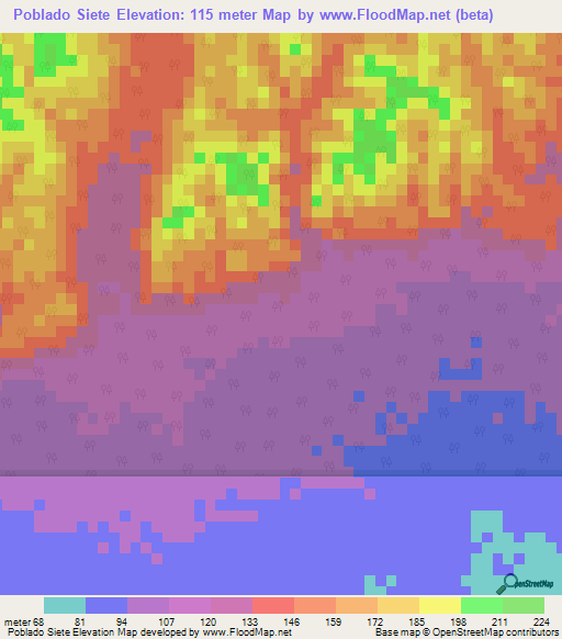 Poblado Siete,Venezuela Elevation Map