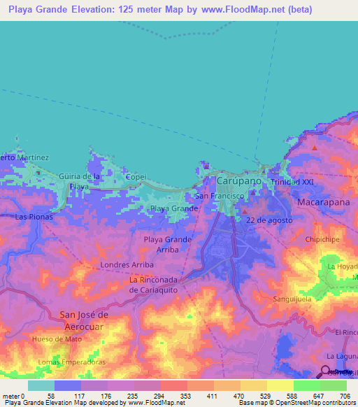 Playa Grande,Venezuela Elevation Map