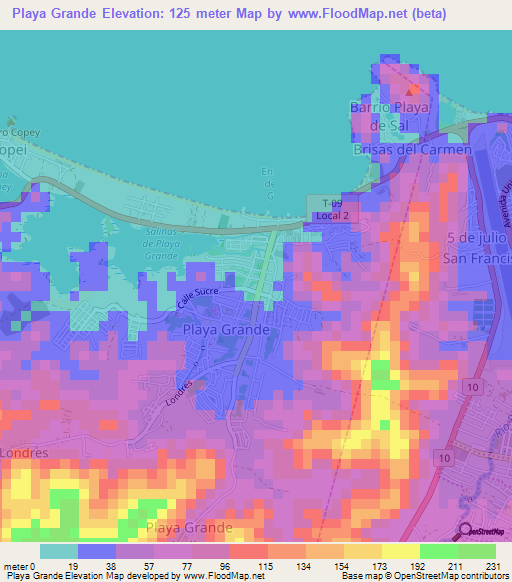 Playa Grande,Venezuela Elevation Map
