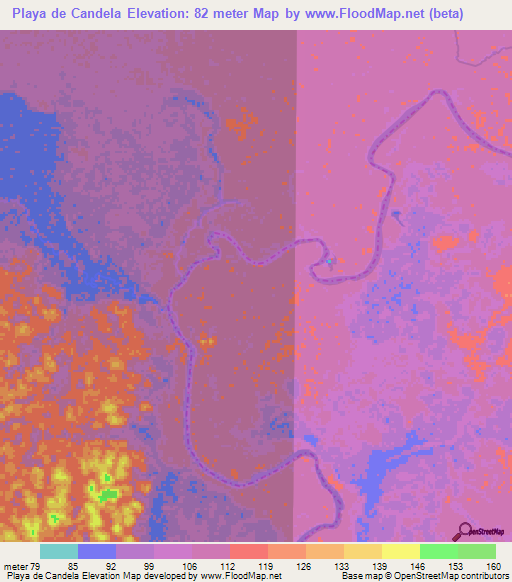 Playa de Candela,Venezuela Elevation Map
