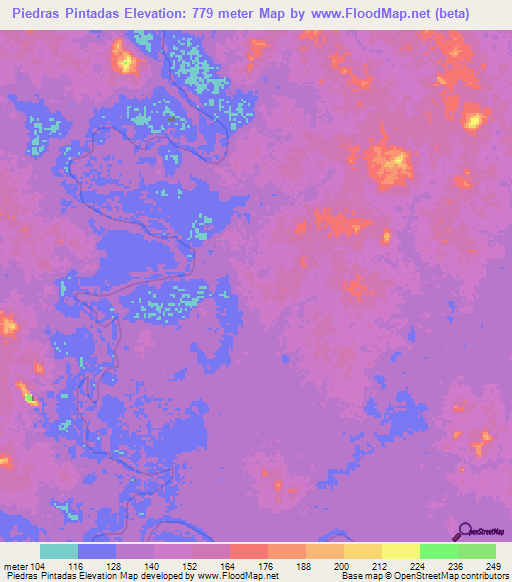 Piedras Pintadas,Venezuela Elevation Map