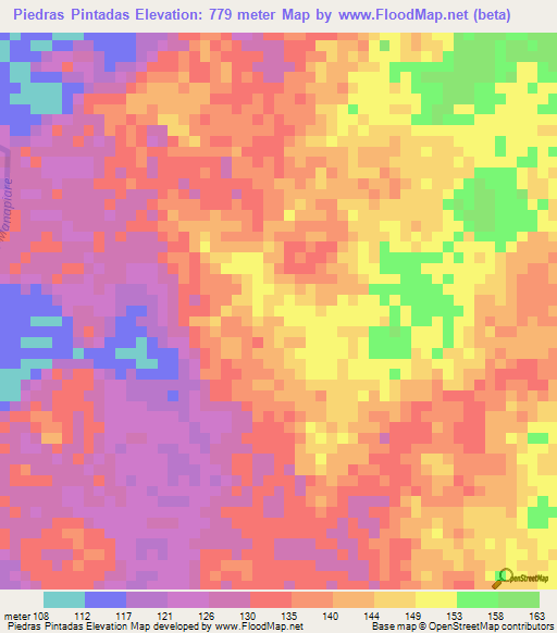 Piedras Pintadas,Venezuela Elevation Map