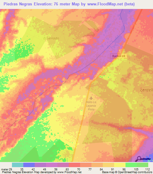 Piedras Negras,Venezuela Elevation Map