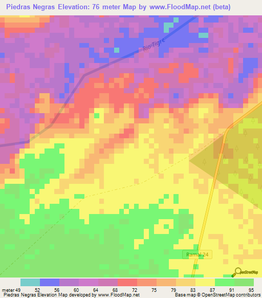 Piedras Negras,Venezuela Elevation Map