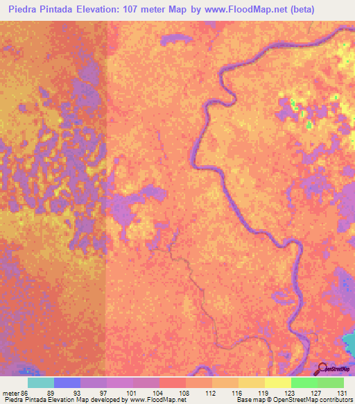 Piedra Pintada,Venezuela Elevation Map