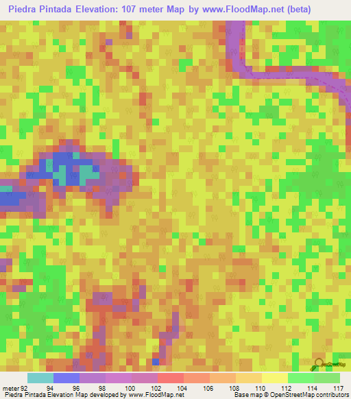 Piedra Pintada,Venezuela Elevation Map