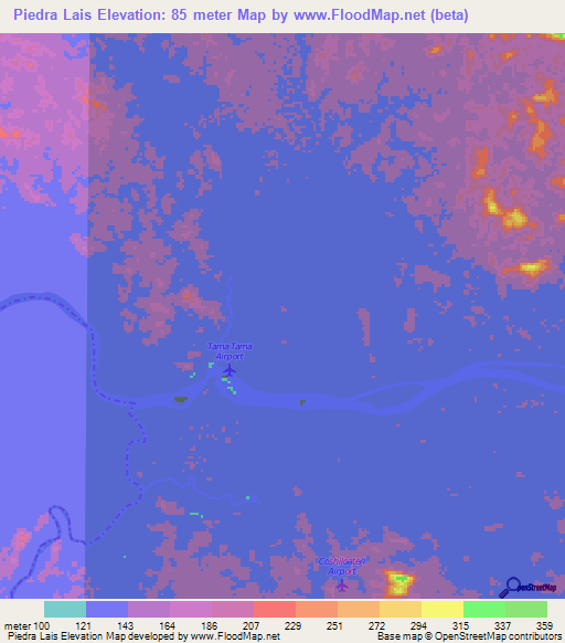 Piedra Lais,Venezuela Elevation Map