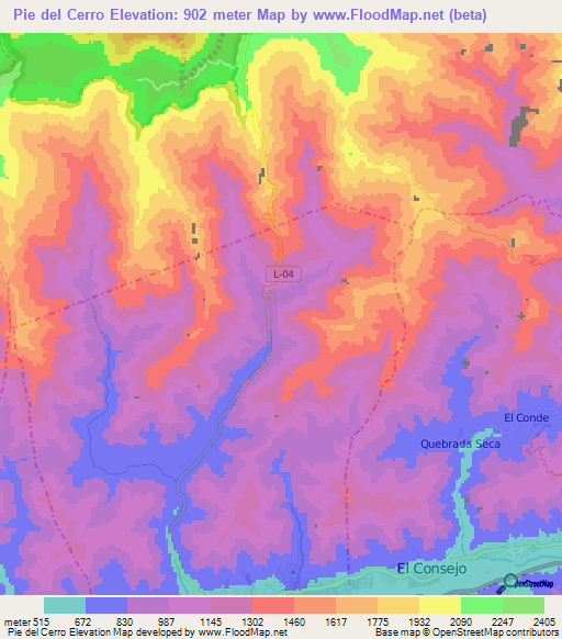 Pie del Cerro,Venezuela Elevation Map