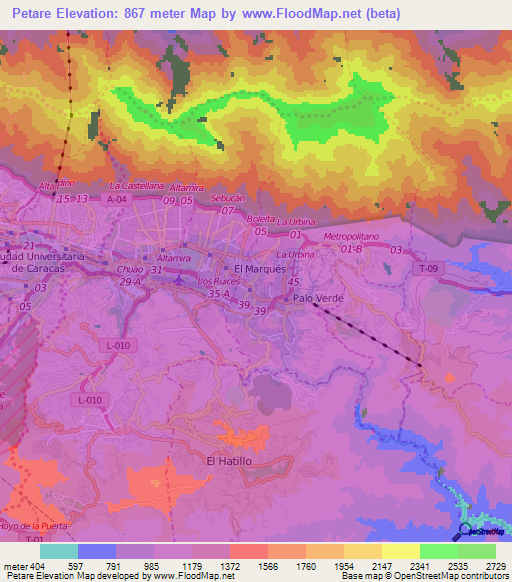 Petare,Venezuela Elevation Map