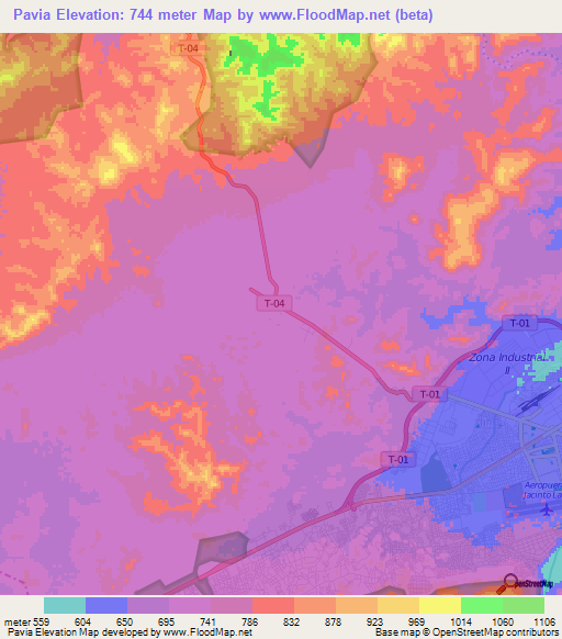 Pavia,Venezuela Elevation Map
