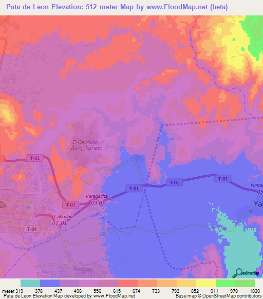 Pata de Leon,Venezuela Elevation Map